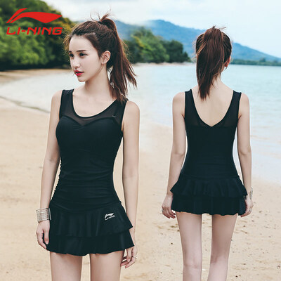 

Li Ning LI-NING Swimsuit Womens Siamese Skirt Conservative Boxer Gathering Covered Belly Swimsuit LSLL304-2 Black L