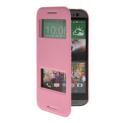 

MOONCASE View Window Leather Side Flip Pouch Stand Shell Back ЧЕХОЛ ДЛЯ HTC One 2 (M8) Pink