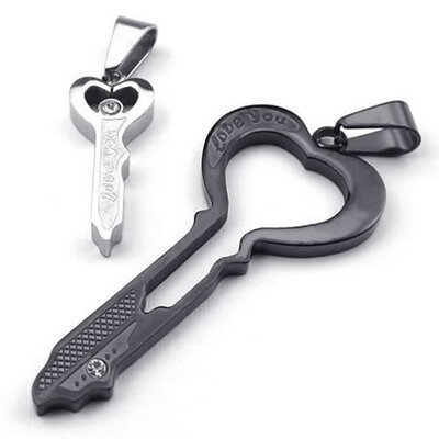 

Hpolw 2pcs Mens Womens Couples Black Heart Key Stainless Steel Pendant Love Necklace Set 18&22 inch Chain