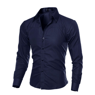 

Mens Cotton Dress Shirt Long Sleeve Button Classic Collar Fit Solid Color Size -5XL