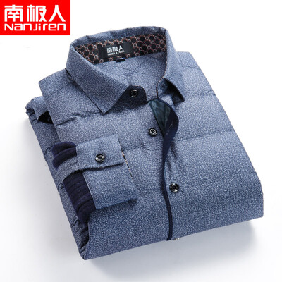 

Antarctic long-sleeved down warm shirt mens autumn&winter casual middle-aged large size mens sanding loose mens shirt wine red 40