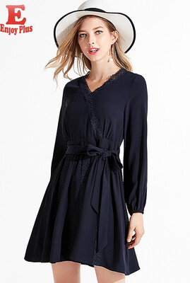 

L XL XXL 3XL 4XL 5XL plus size elegant new autumn 2018 women dress long sleeve big size navy blue lace V neck midi office lady