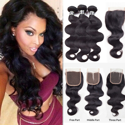 

Star Show Hair Body Wave with Closure Brazilian Virgin Hair Bundles with Lace Closure with Baby Hair Human Hair with Closure