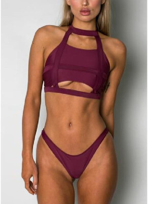 

2018 Choker Neck Hollow Bandage Padded Bikini Set