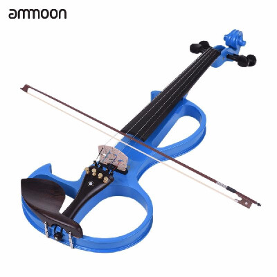 

ammoon VE-207 Full Size 44 Solid Wood Silent Electric Violin Fiddle Maple Body Ebony Fingerboard Pegs Chin Rest Tailpiece with Bo