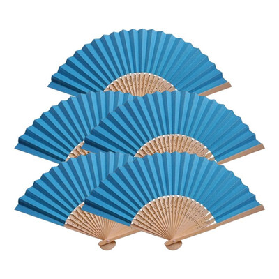 

UpperX 5Pcs Chinese Folding Bamboo Ribs Fan DIY Blank Paper Fan Bridal Church Wedding Gift Party Favors Home Office Decor Blue