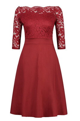 

Womens Vintage Floral Lace Boat Neck Cocktail Formal Swing Dress
