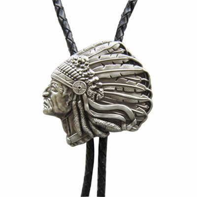 

New Vintage Western Chielf Wedding Leather Necklace Bolo Tie