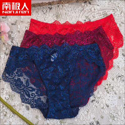 

Antarctic womens underwear sexy transparent waist openwork lace underwear female breathable plus file womens triangle underwear NJR371 sapphire wine red red L