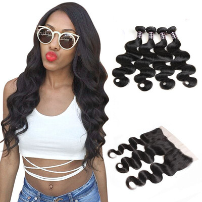 

Ishow Human Hair 4 Bundles 7A Peruvian Body Wave Bundles With Lace Frontal 134 Ear To Ear Lace Frontal Closure With Baby Hair
