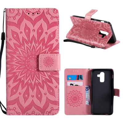 

MOONCASE Samsung Galaxy J8 Case Sun Flower Pattern Embossed PU Leather Magnetic Flip Case - Pink