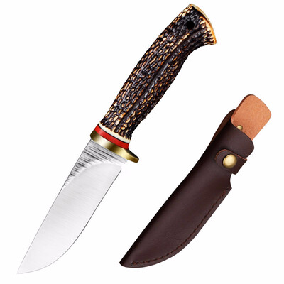 

CHACHEKA Outdoor Survival Tactical Straight Knife Forged Pattern Steel Antlers Handle 58HRC Hunting Camping Knives Fishing Saber