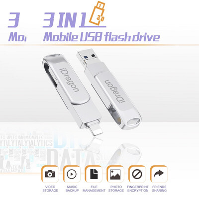 

iDragon IPhone USB Flash Drive 3264128GB Memory Stick U Disk External Storage 3in1 Trinity USB for iOS Android Type-C&Computer