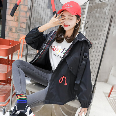 

JOY OF JOY 2018 autumn new Korean version of BF loose casual tie hooded cardigan coat baseball uniform female JWWT187233 black L
