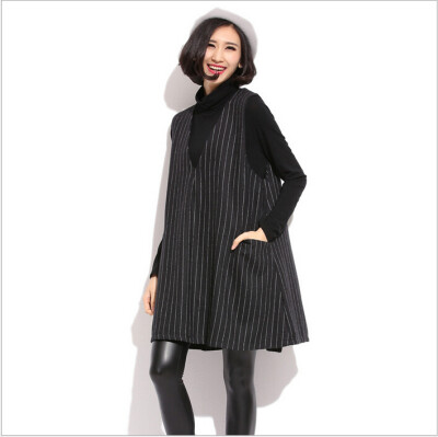 

Lovaru ™2015 Autumn Korean yards stripes a word woolen dress sleeveless dress and long sections fashion