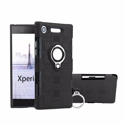 

SHS Phone Case For Sony Xperia L1XA1XA1 UltraXZ1 Luxury Armor Ring Bracket Silicon TPU Lattice texture Protection