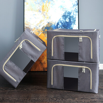 

Space excellent product storage box 55L Oxford cloth storage box storage box steel frame box gray 3 Pack