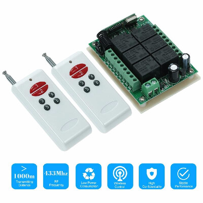 

433Mhz DC 12V 6CH Channel Universal 10A Relay Wireless RF Remote Control Switch Receiver Module And 6 Key RF 433 Mhz Transmitter