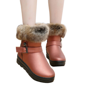 

Women Fashion Faux Leather Fur Lined Winter Warm Buckle Ankle Snow Boots Shoes