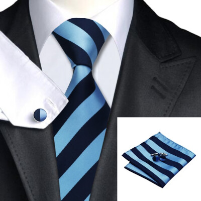 

2016 New Hot selling Vogue Men Silk Striped Tie Set High Quality 100% Silk Necktie Handkerchief Cufflink Set for Formal Wedding
