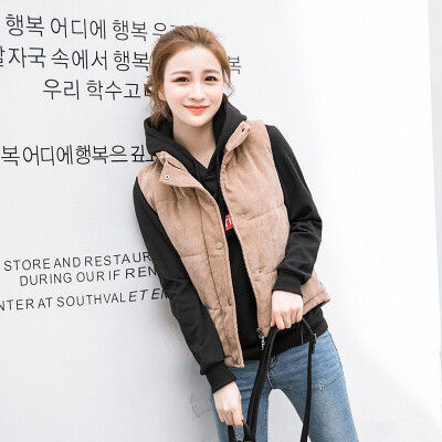 

Womens Corduroy Vest Winter Short Stand Collar 2018 New Arrival Shoulder Vest Cotton Coat