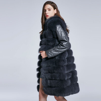 

Winter Coat Women Fox Coat Genuine Leather Coat Furry Coat Hem Removable Design Warm 2018 New Discount Sleeves Removable