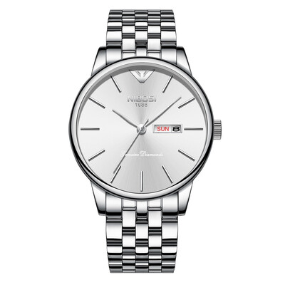 

Korean version of the gold double calendar solid steel belt watch butterfly snap depth waterproof mens watch