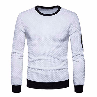 

Autumn&Winter Mens Plaid Design Solid Color Round Collar Cotton Pullovers