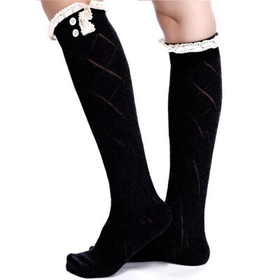 

MyMei Ladies Womens Plain Knee Black Trim Boot Socks School Thigh High Stockings