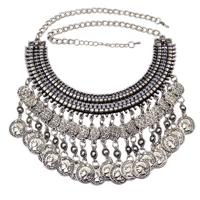 

Bohemian Vintage Silver Coin Long Tassels Choker Pendant Necklace Women Jewelry