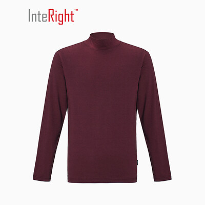 

INTERIGHT mens soft bamboo&cotton half-high collar wild long-sleeved T-shirt wine red XL