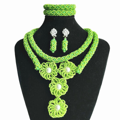 

African Wedding Jewelry Sets Red Nigerian Necklace Sets For Women 2 Rows Crystal Bridal Beads Jewelry Set Free Shipping