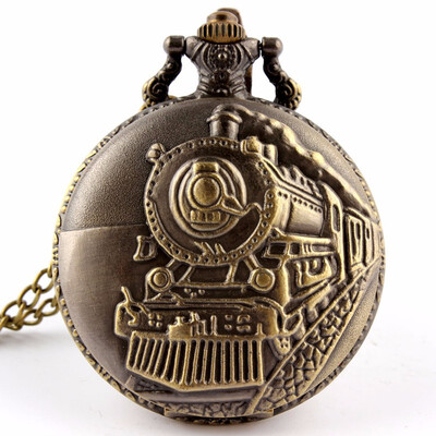 

Unique Retro Bronze Train Front Locomotive Engine Design Necklace Pendant Quartz Pocket Watch with FOB Chain Mens Womens Gifts
