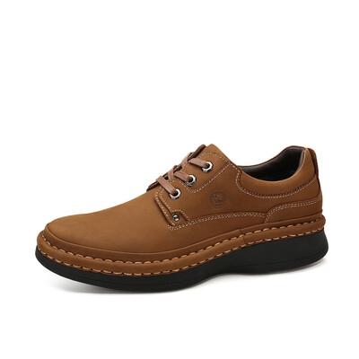

Camel men's casual lace-up wear-resistant leather elevator shoes with round head and thick bottom