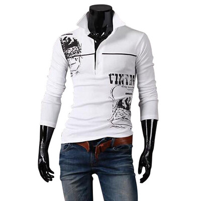

Zogaa Mens Polo Shirt Totems Printing Slim Lapel Korean