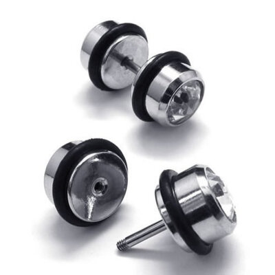 

Hpolw Stainless Steel Cubic Zirconia Mens Round Stud Earrings Set, 2pcs, Color Silver Black