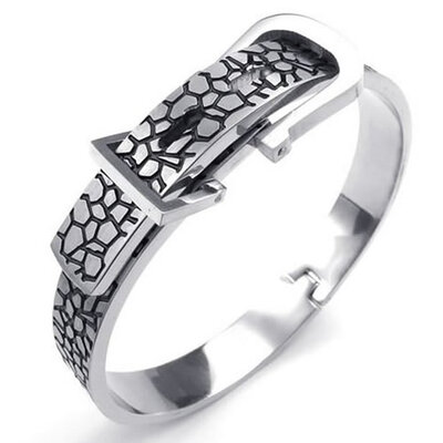 

Hpolw mens silver&black Stainless Steel deft design snake tattoo Geometrycircular Belt buckle Bracelet