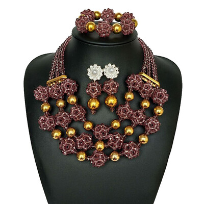 

Handmade Yellow Multilayer Beaded Necklace African Wedding Beads Bridal Jewelry Set Women Party Nigerian Crystal Jewelry Set