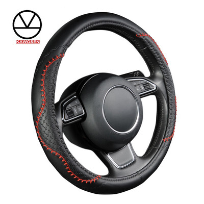 

KAWOSEN Fashion PU Leather Steering Wheel Cover Fits 38cm15 inch Diameter Hot Sale Red Wavy Bold Line Splice X-stitch Pattern