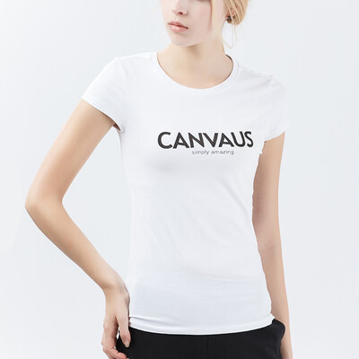 

Canvaus Summer Women Clothing Letters Solid Cotton Short Sleeve T-shirt Round Collar Slim Casual Office Lady Tee Shirt Tops