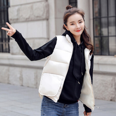 

Womens Short Down Cotton Vest Fashion Slim Tide Vest with Stand Collar 2018 Autumn&Winter New Arrival