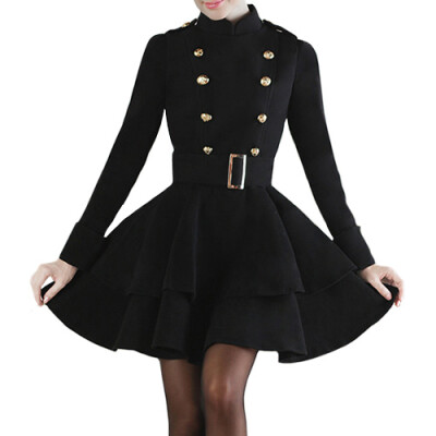 

CT&HF Women Fashion Leisure Lapels Dress Hot Selling Elegant Temperament Pure Color Dress Winter Woollen Silm Dress