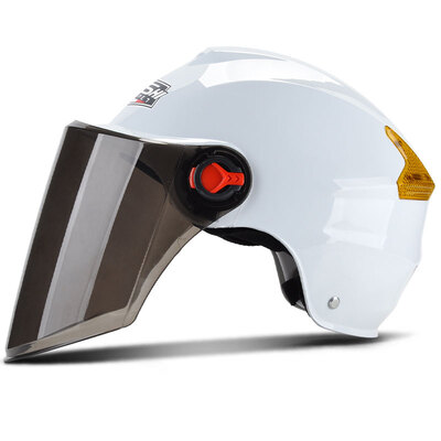 

Knight QISHI motorcycle helmet male electric battery bicycle helmet mens half helmet summer helmet sunscreen long lens reflective taillights black code
