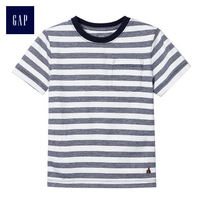 

GAP flagship store Brenner bear embroidery comfortable cotton striped pocket short sleeve basic t-shirt 249899 blue 90cm 2T