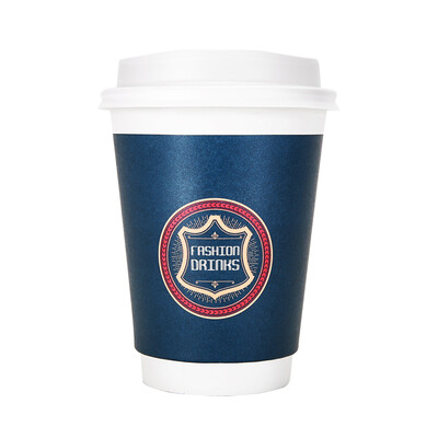 

OTOR 240ml380ml470ml Paper Cups Two Layers Heat-Insulated Disposable Cup with Cover for Coffee&Beverages 100pcs