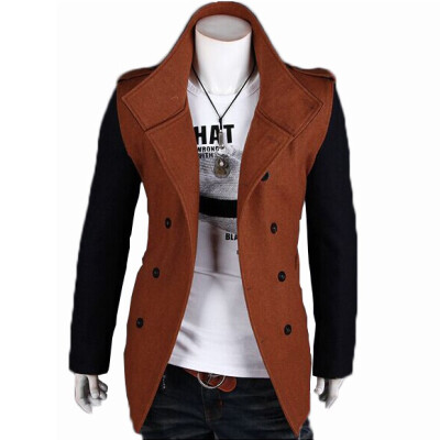 

Zogaa New Men's Wool Coat Contrast Color Double-breasted