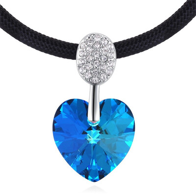 

Heart Chokers Necklaces Blue Crystal from Austrian Wedding Bride Rhinestones Pendants For Women Fashion Jewelry 28751