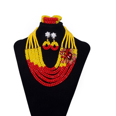 

AMYNOVA Champagne 5 Rows Crystal Beaded Bridal Nigerian Wedding Beads African Beads Necklaces Jewelry Set for Women