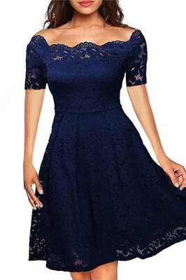 

Boat Neck Cocktail Swing Dress Black Long Sleeve Floral Lace Knee Length Formal Party Dresses 2018
