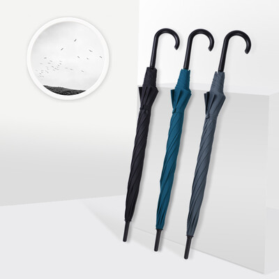 

Obolts wind-resistant straight umbrella umbrella rain dual-use umbrella gentleman umbrella double umbrella long handle solid color double umbrella semi-automatic J-handle dark blue